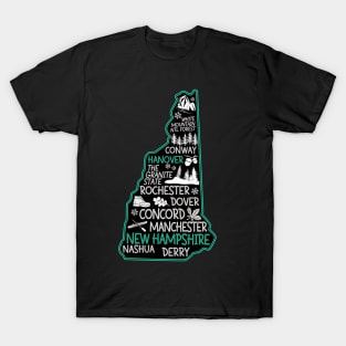 New Hampshire Hanover cute map Conway Rochester Dover Manchester The Granite State T-Shirt